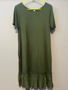 Olive Green Ruffle-Hem Dress